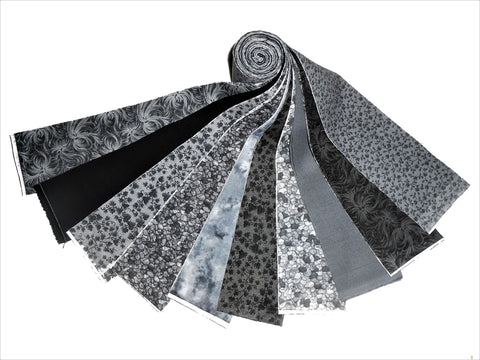 10 2.5" Gray Skies/Shades of Black & Gray Quilting Fabric Jelly Roll  !! NEW-WOF-10 colors-1 ea