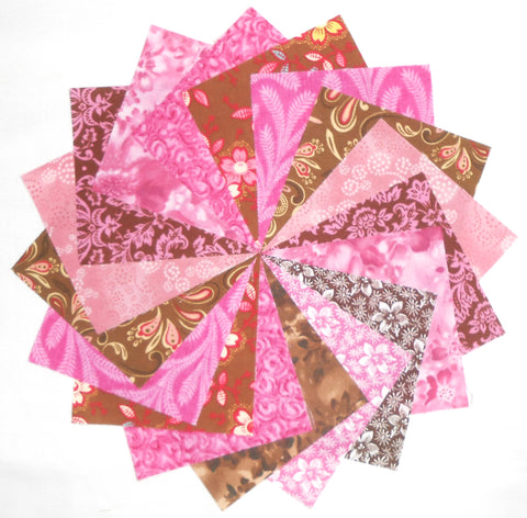 50 4" Quilting Fabric Squares/Beautiful Bright Pinks & Browns Charm Pack!!!