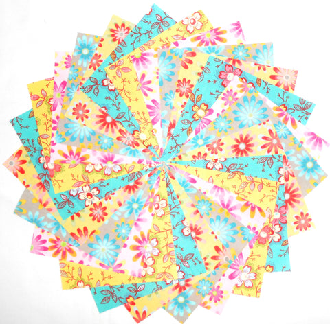 40 5" Quilting Fabric Squares Cotton Candy Bright Retro Flowers and Medallions