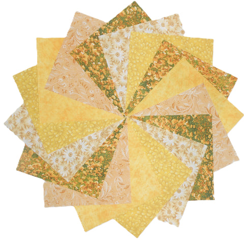 40 5" Quilting Fabric Squares Beatutiful Sunshine Yellow/5 fabrics-8ea