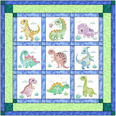 Dinosaur Roar, Baby Boy or Child Quilt with 9 finished Embroidery blocks
