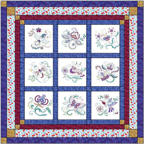 Quilt Kit/Jacobean Floral/Ready2Sew/w Finished Embroidery Blocks
