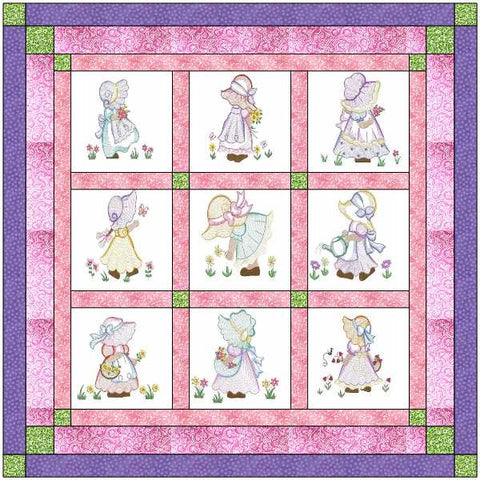 Quilt Kit/Sun Bonnet Babies/ Baby Girl Quilt Kit/Precut Fabric Ready2Sew