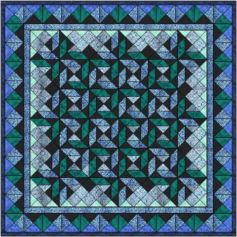 Easy Quilt Kit Tumbling Pinwheel Blue & Green Queen/Precut/Ready to Sew!!