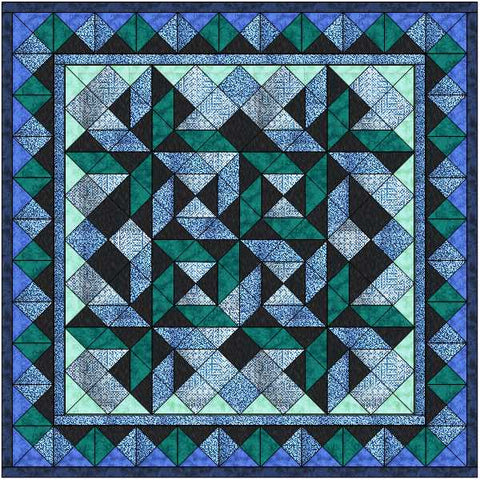 Easy Quilt Kit Tumbling Pinwheel Blue & Green/Precut/Ready to Sew!!