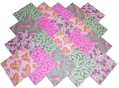 40 5" Quilting Fabric Squares PRETTY PINKS AND GREENS