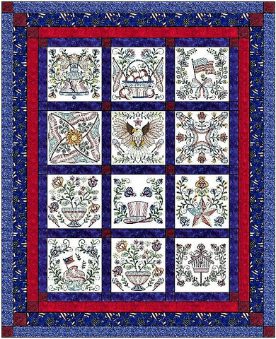 Quilt Kit/Patriotic Fourth of July/Ready2Sew/w Finished Embroidery Blocks/Twin