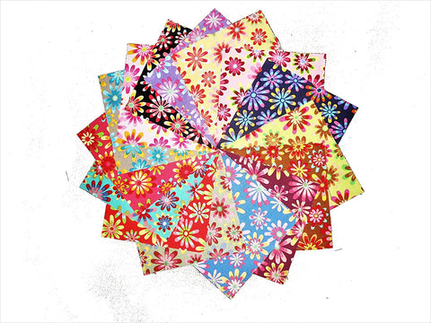 60 5" Quilting Fabric Sqs/Bright Retro Flower Charm Pack