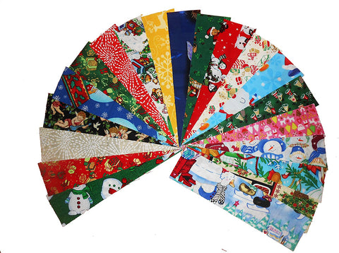 40 2.5X10" RAIL FENCE FABRIC STRIP Christmas Medley Prints QUIILTING FABRIC