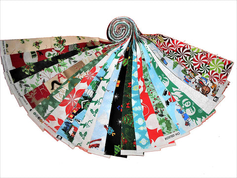 20 2.5" Christmas Medley Quilting Fabric Jelly roll strips 20 Different Prints NEW !!