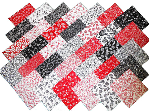68 4 inch Quilting Fabric Squares Red/Black and Whites-34 DIFFERENT-2 OF EACH