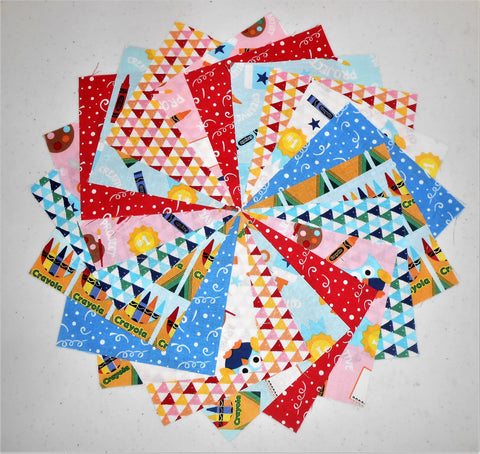 32 5 inch Charm Pack/Quilting Squares By Riley Blake Crayola Creation/ Kids/Bright Colors