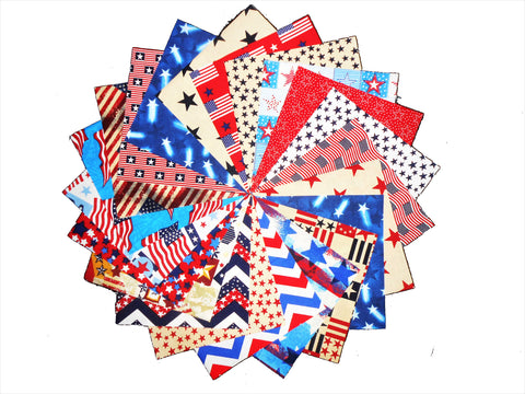 40 5 inch Quilting Fabric Squares/Patriotic#2/Red/White/Blue!