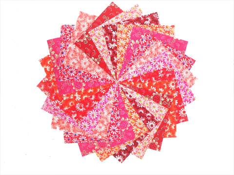40 5" Quilting Fabric Squares Wildfire/Shades of Coral to Reds