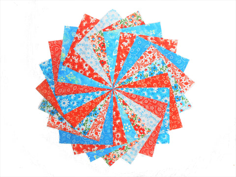 40 5" Quilting Fabric Squares VIBRANT BLUES AND ORANGE
