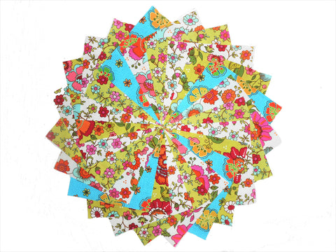 40 5" Quilting Fabric Beautiful Bright Devine Retro Flowers