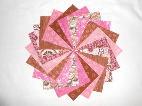 40 5 inch Quilting fabric squares Beautiful Pink and Brown Charm Pack