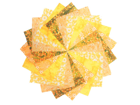 40 5" Quilting Fabric Squares Beatutiful Sunshine Yellow/5 fabrics-8ea