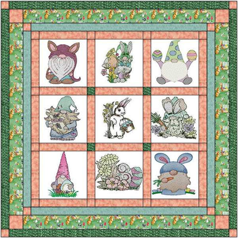 Quilt Kit Easter Whimsy Gnomes and Bunnies/Ready2Sew/w Finished Embroidery Blocks