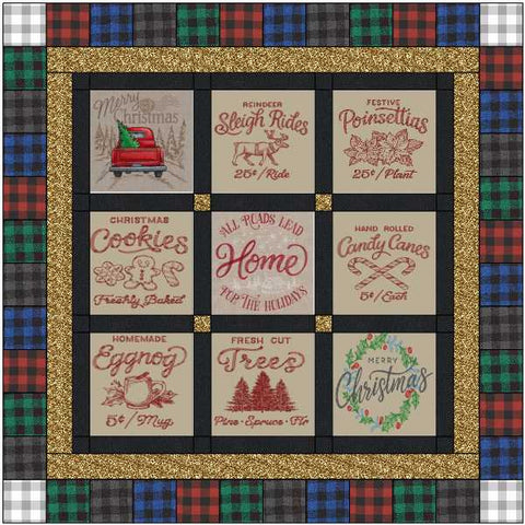 Quilt Kit Christmas Farmhouse Style/Ready2Sew/w Finished Embroidery Blocks