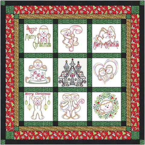 Quilt Kit Gingerbread Christmas/Ready2Sew/w Finished Embroidery Blocks
