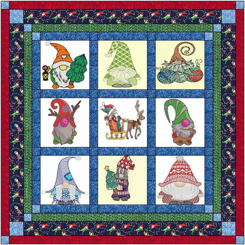 Quilt Kit Gnome For Christmas/Ready2Sew/w Finished Embroidery Blocks