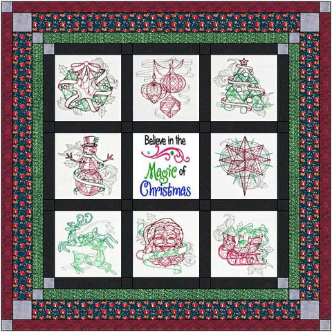 Quilt Kit Believe in Christmas Magic /Ready2Sew/w Finished Embroidery Blocks