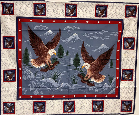 Patriotic Eagles Quilt Panel 36" X 43" with backing