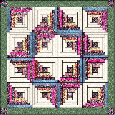 Quilt Kit/Summer Garden Log cabin Wreath/Pre-cut Fabrics Ready To Sew!