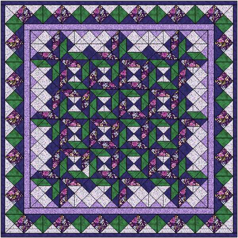 Easy Quilt Kit Tumbling Pinwheel Purple & Green Queen/Precut/Ready to Sew!!