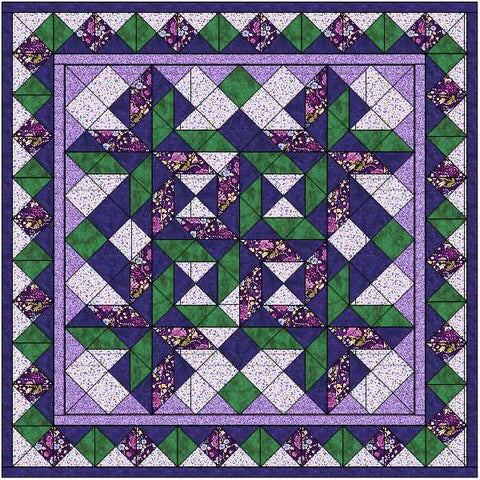Easy Quilt Kit Tumbling Pinwheel Purple & Green/Precut/Ready to Sew!!