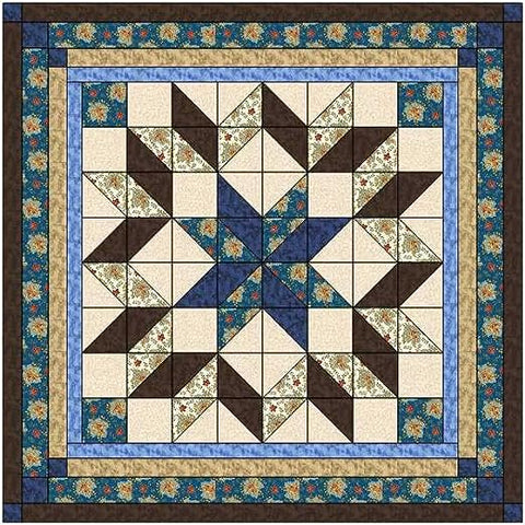 Quilt Kit Carpenter Wheel/ Blue and Brown Queen Size/Pre-cut Fabric