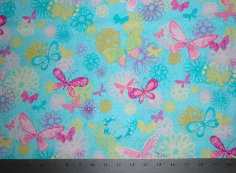 Butterflies and Flowers Teal By the Yard