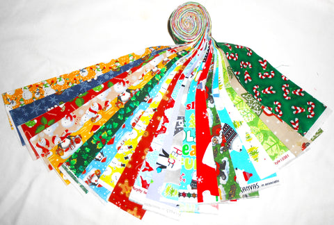 20 2.5" Quilting Fabric Jelly Roll Strips Beautiful Christmas #1