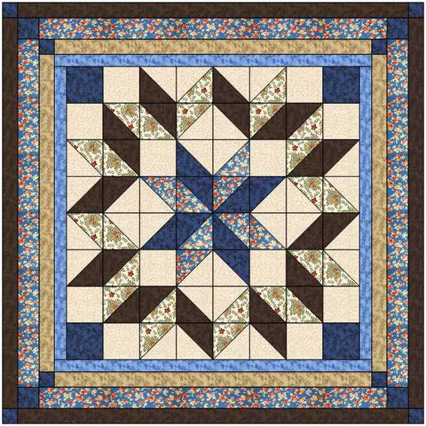 Quilt Kit Carpenter Wheel/ Blue and Brown Queen Size/Pre-cut Fabric