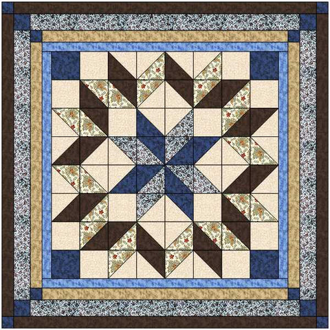 Quilt Kit Carpenter Wheel/ Blue and Brown/Pre-cut Fabric