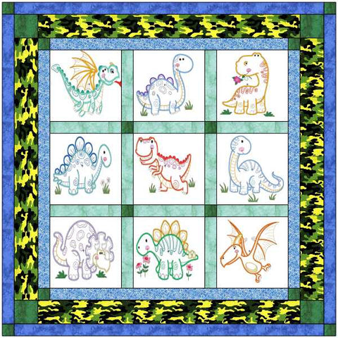 Quilt Kit/Dinosaur Jungle Embroidery Quilt Kit/Precut Fabric Ready2Sew