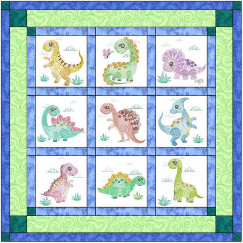 Dinosaur Roar, Baby Boy or  Child Quilt with 9 finished Embroidery blocks
