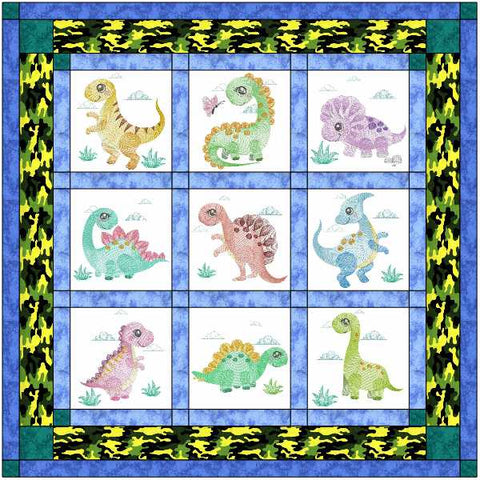 Dinosaur Roar, Baby Boy or  Child Quilt with 9 finished Embroidery blocks