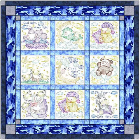 Quilt Kit Goodnight Moon and Stars Baby or Child Quilt with 9 finished Embroidery blocks