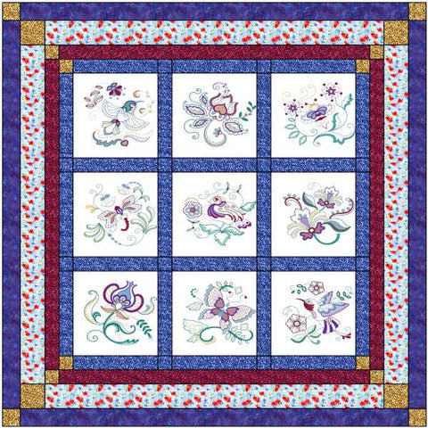 Quilt Kit/Jacobean Floral/Ready2Sew/w Finished Embroidery Blocks