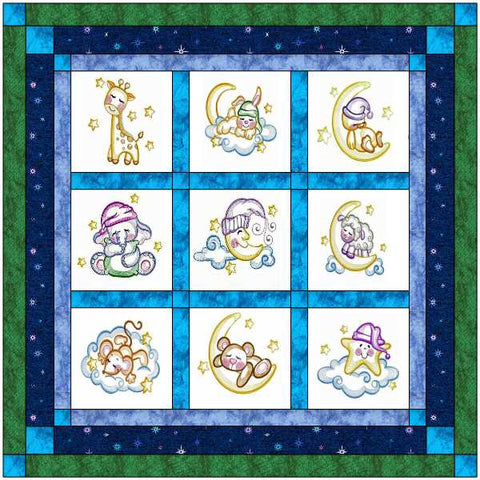 Quilt Kit/Nite Nite Baby Boy/Embroidery/Precut Fabric Ready2Sew/w/Backing