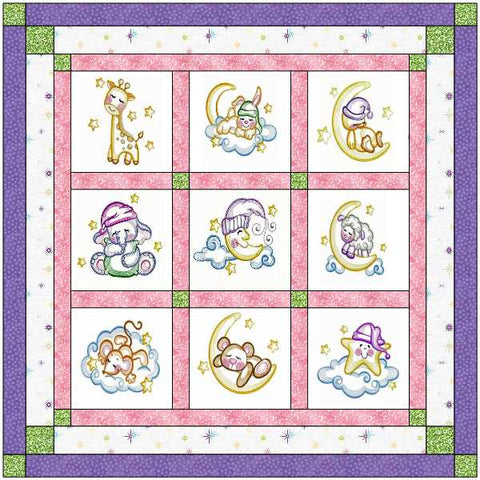 Quilt Kit/Nite Nite Baby Girl/Embroidery/Precut Fabric Ready2Sew/w/Backing