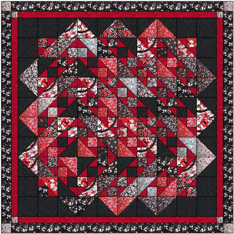 Quilt Kit/Offset Diamond/Red, Black, White Pre-cut Fabrics Ready To Sew
