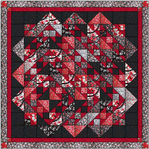 Quilt Kit/Offset Diamond/Red, Black, White Pre-cut Fabrics Ready To Sew