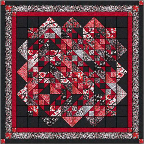 Quilt Kit/Offset Diamond/Red, Black, White Pre-cut Fabrics Ready To Sew Queen