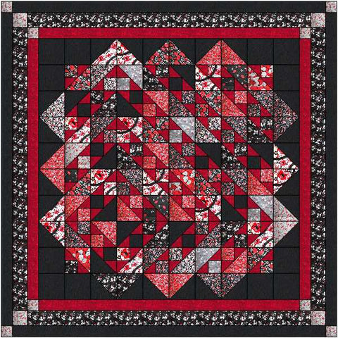 Quilt Kit/Offset Diamond/Red, Black, White Pre-cut Fabrics Ready To Sew Queen
