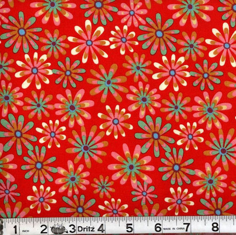 Quilting fabric Flower Power Red 100% Cotton BY THE YARD!!!