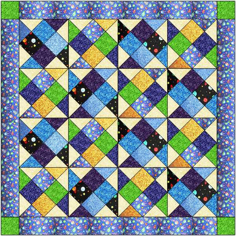 Quilt Kit Space Adventure Tumbling Pinwheel Quilt/Fabrics by RJR & Robert Kaufman/Pre Cut & Ready to Sew!!