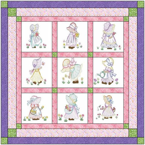 Quilt Kit/Sun Bonnet Babies/ Baby Girl Quilt Kit/Precut Fabric Ready2Sew